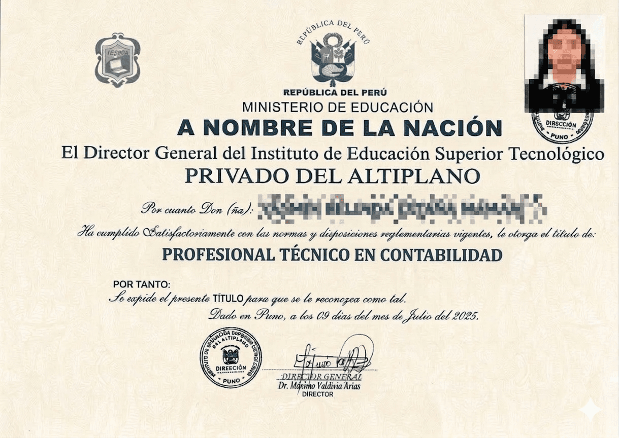 Documento oficial: Profesional Técnico en Contabilidad